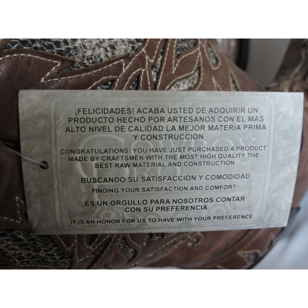 Cowboy Pro Cowgirl Boots Size 6.5 Brown Leather Python Cross Snip Toe Western - Picture 10 of 12